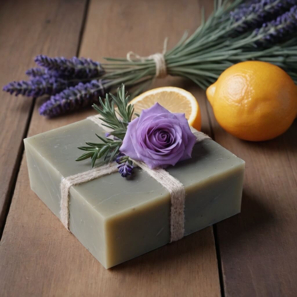 Handcrafted citrus soap with orange and lemon slices