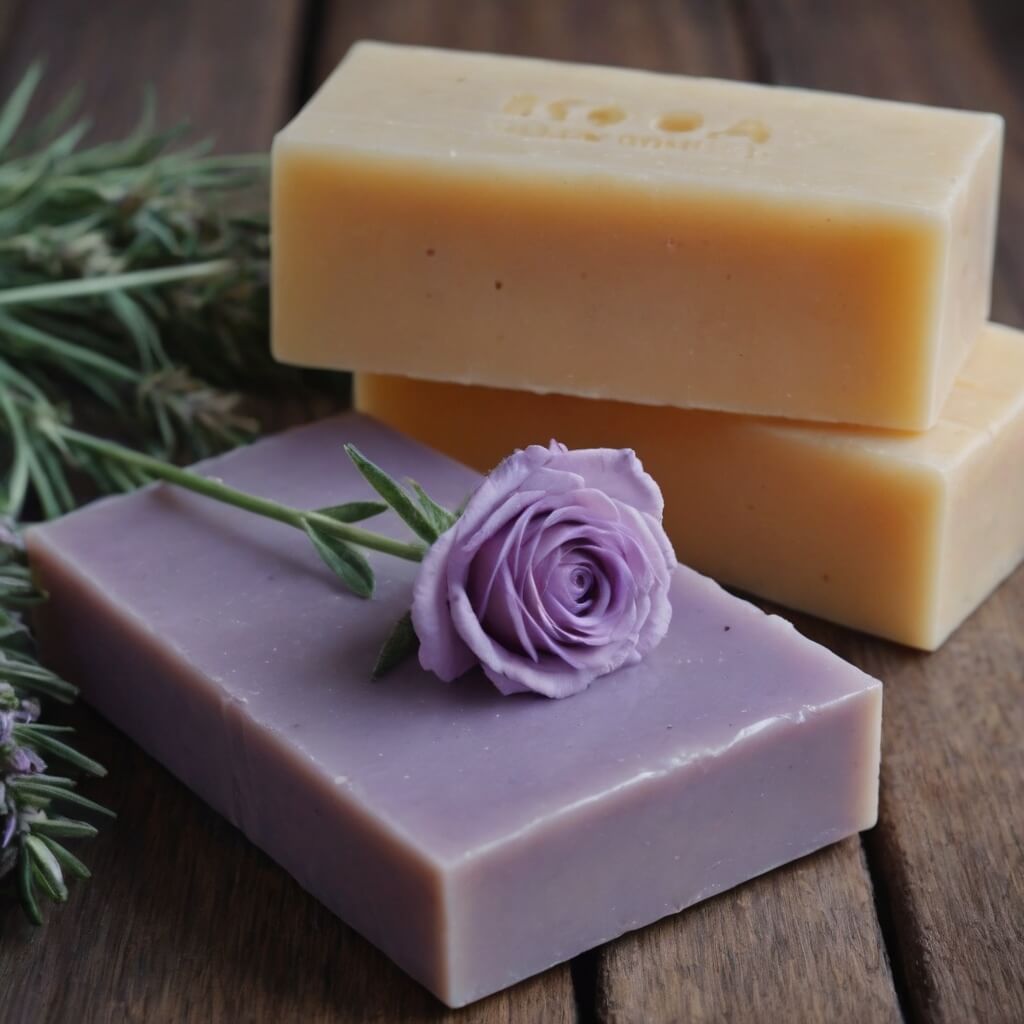 Handcrafted rose soap with dried rose petals