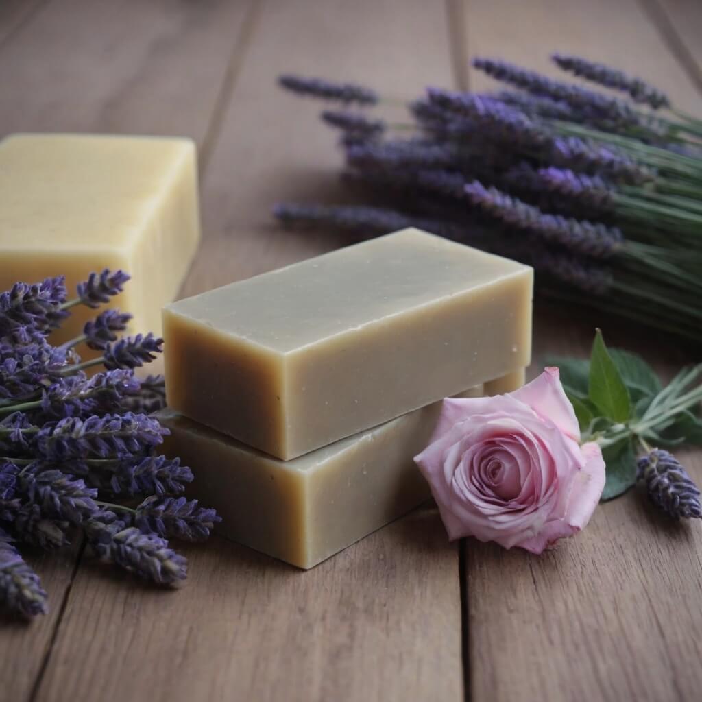 Handcrafted charcoal soap on a wooden background