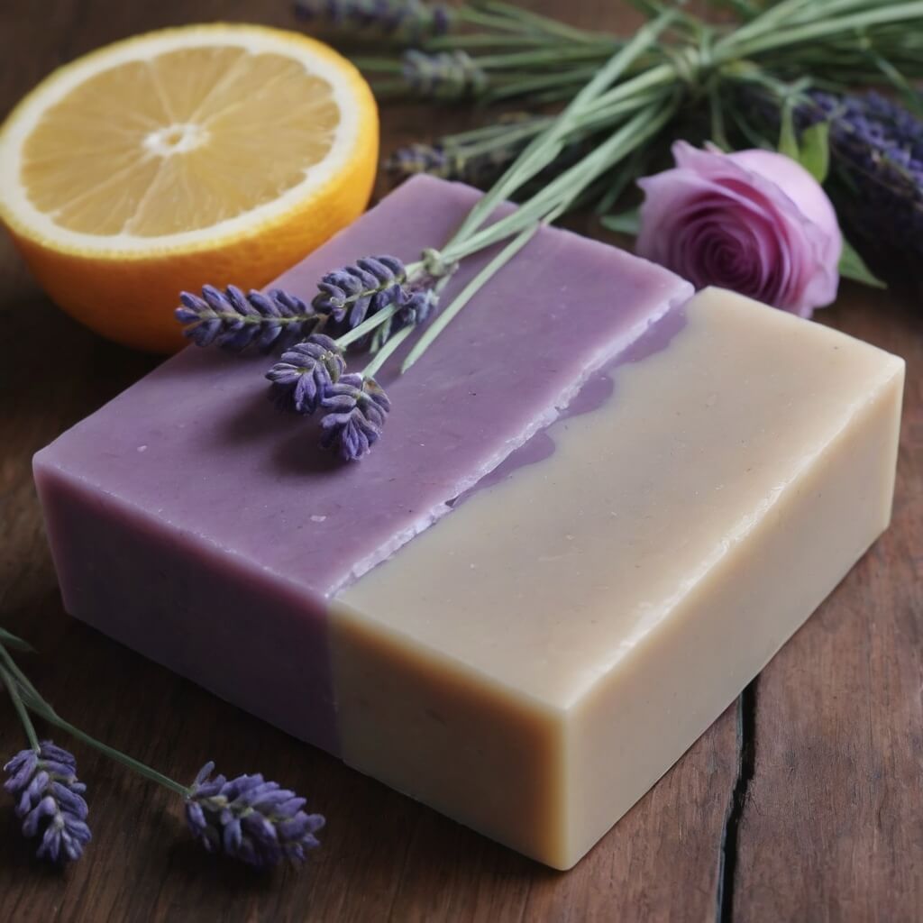 Handcrafted vanilla soap with vanilla beans on a wooden background