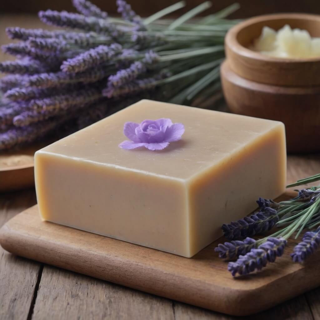 Handcrafted coffee soap with coffee beans on a wooden background